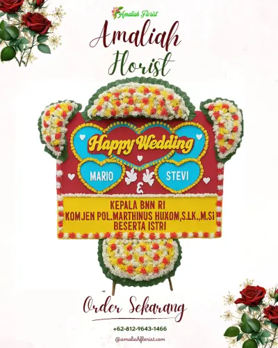 Karangan Papan Bunga Pernikahan di Sukamaju Kaler